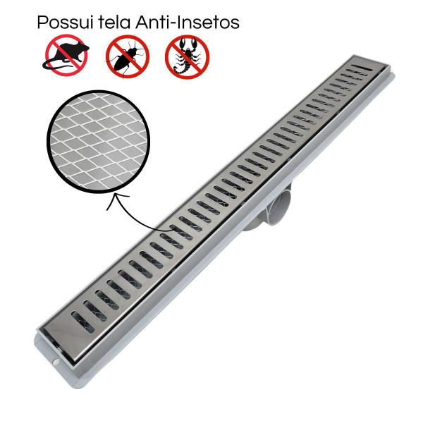 Imagem de Ralo Linear Inox 5x50 com Tela Anti Insetos e Coletor Cinza