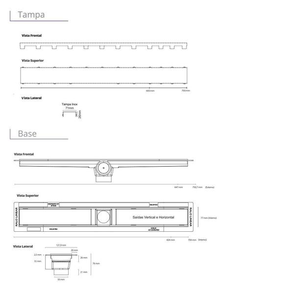 Imagem de Ralo Linear Inox 60 cm sem sifão Smart