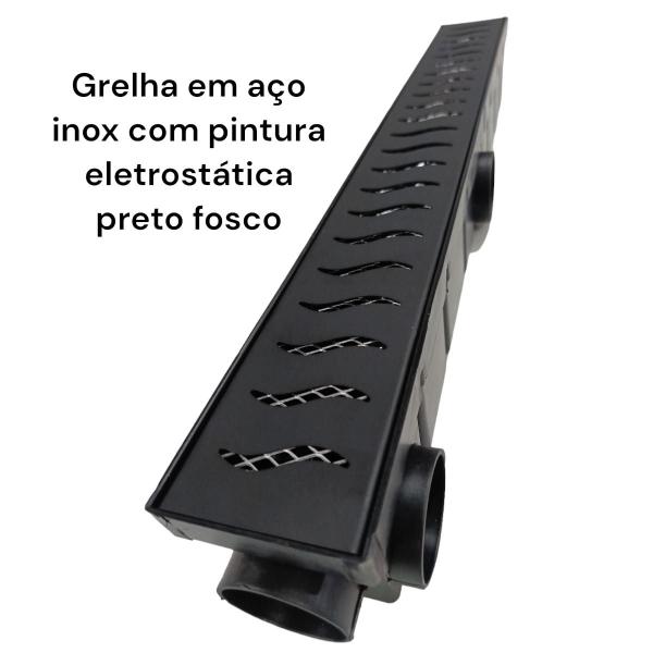Ralo Linear Inox Preto Fosco 6x50 com Coletor e Tela - Ficone & Reis Imagem de Ralo Linear Inox Preto Fosco 6x50 com Coletor e Tela