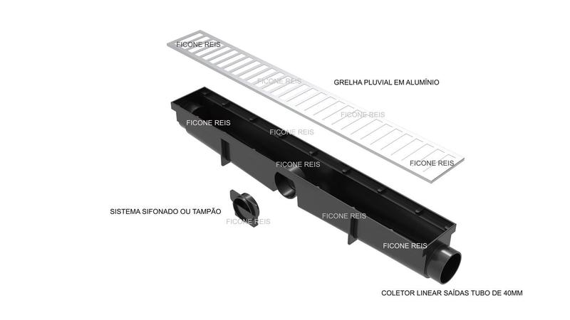 Imagem de Ralo Linear Modular 6x50 modelo Grelha Aluminio com Tela Anti Insetos e Coletor Preto - Ficone Reis