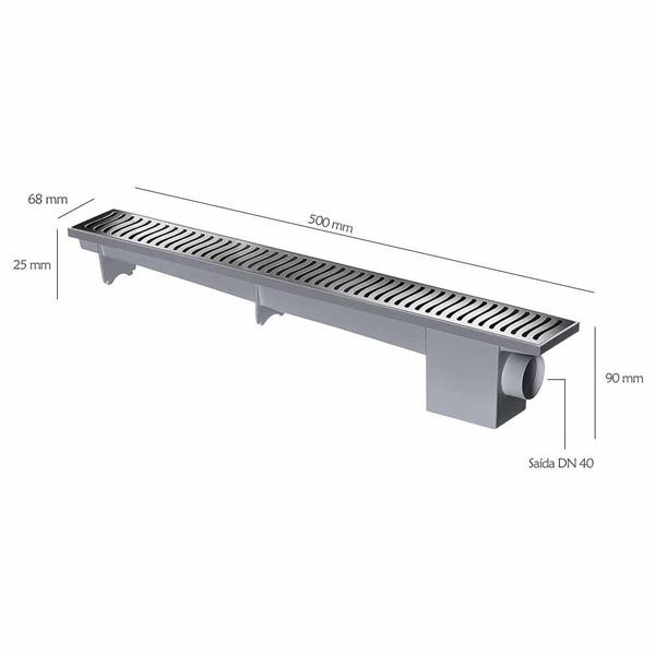 Imagem de Ralo Linear Modulável Sifonado 500 mm Cinza Cromado Herc