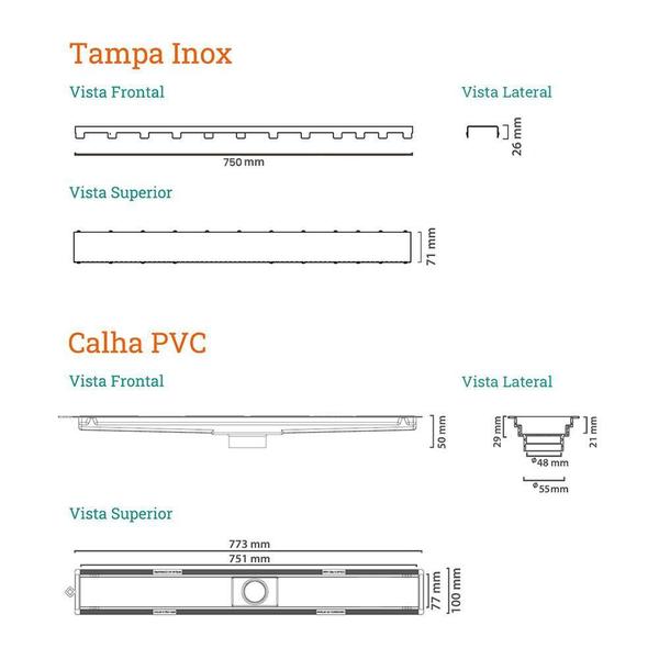 Ralo Linear Novii Sifonado 8898 75Cm Saída Central Com Tampa Imagem de Ralo Linear Novii Sifonado 8898 75Cm Saída Central Com Tampa