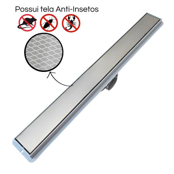 Imagem de Ralo Linear Oculto 5cm x 50cm Inox com Tela e Cocho Cinza