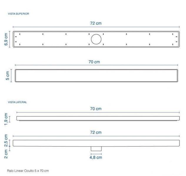 Imagem de Ralo Linear Oculto Invisível 5X70 Para Banheiro Branco