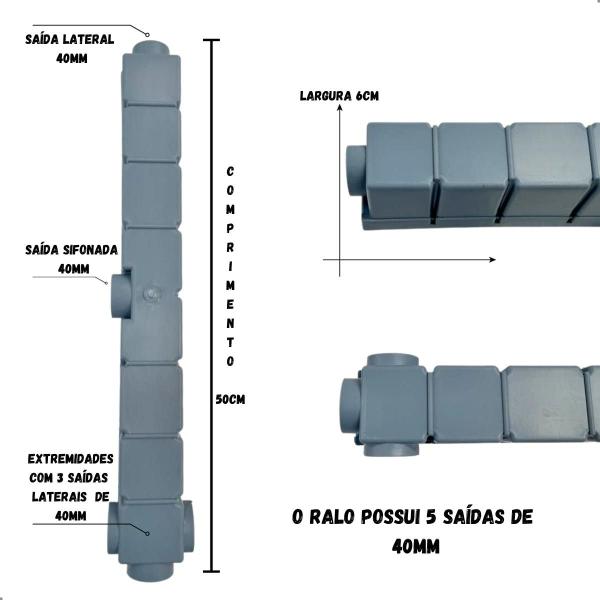 Imagem de Ralo linear oculto invisivel para colar piso 6x50cm cinza 1un