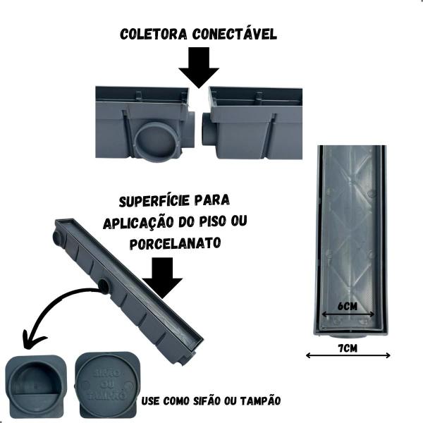 Imagem de Ralo linear oculto invisivel para colar piso 6x50cm cinza 1un