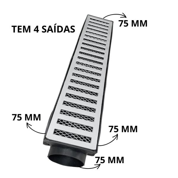 Imagem de Ralo Linear Quintal 10x50 Alumínio Cocho e Escoamento Plástico Modular Saídas 3 Polegadas