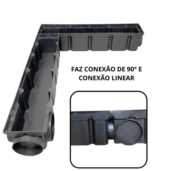 Imagem de Ralo Linear Quintal 10x50 Alumínio Cocho e Escoamento Plástico Modular Saídas 3 Polegadas