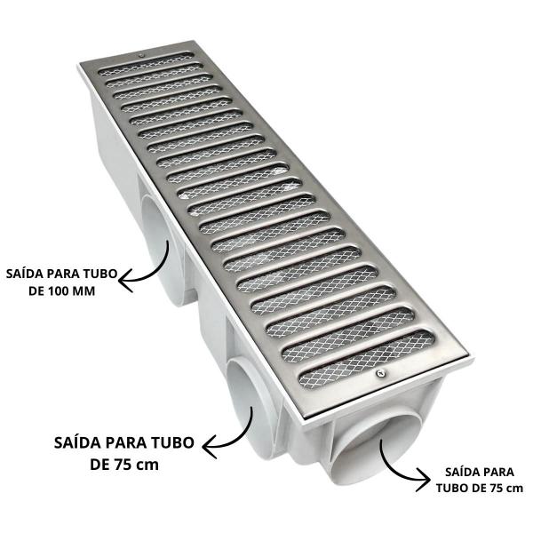 Imagem de Ralo Linear Quintal 15x50 Inox com Tela Coletor Branco