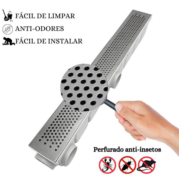 Ralo Linear Quintal Varanda 6x50 Bolinha Cocho Branco - Ficone & Reis Imagem de Ralo Linear Quintal Varanda 6x50 Bolinha Cocho Branco