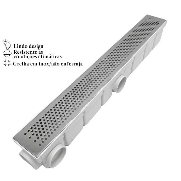 Ralo Linear Quintal Varanda 6x50 Bolinha Cocho Branco - Ficone & Reis Imagem de Ralo Linear Quintal Varanda 6x50 Bolinha Cocho Branco