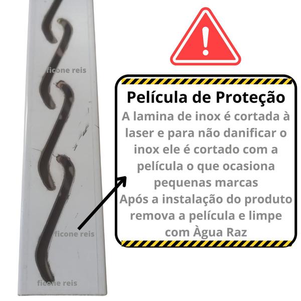 Ralo Linear Sifonado 5x70 com Tela Anti Insetos modelo Grelha Inox Ondas Coletor Branco - Ficone Reis Imagem de Ralo Linear Sifonado 5x70 com Tela Anti Insetos modelo Grelha Inox Ondas Coletor Branco - Ficone Reis