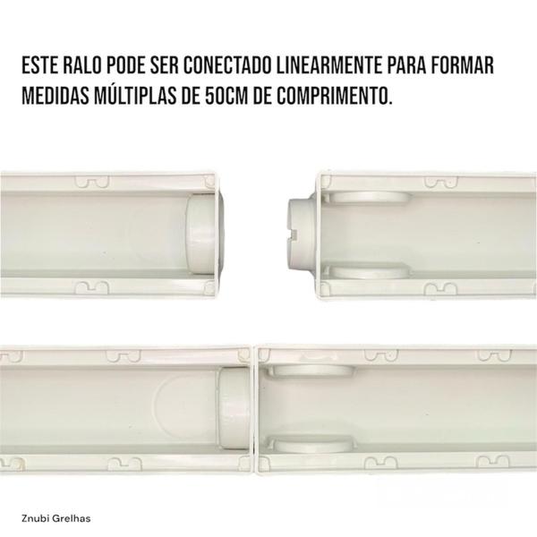 Imagem de Ralo Linear Sifonado Branco 6x50cm Inox Polido Oculto Anti Insetos