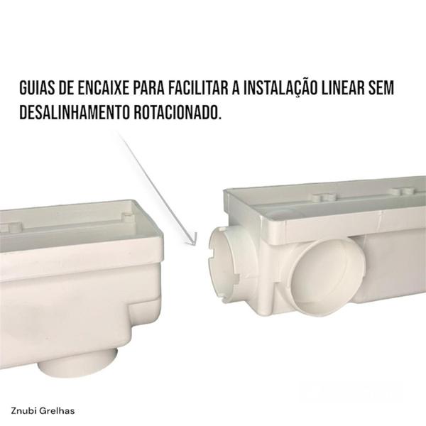 Imagem de Ralo Linear Sifonado Branco 6x50cm Inox Polido Oculto Anti Insetos