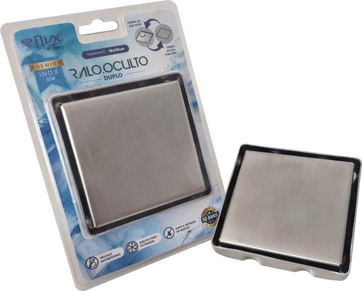 Imagem de Ralo Oculto 10x10 cm Inox Invisível Banheiro AntiOdor Flvx Hidro