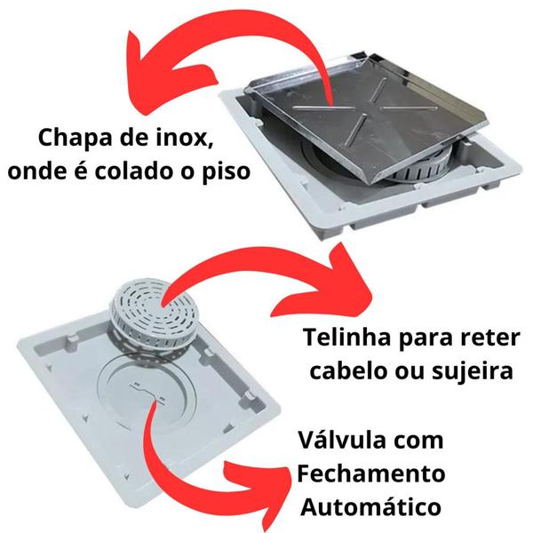 Imagem de Ralo Oculto 10x10 Fechamento Automático Cola Piso / Porcelanato Anti inseto