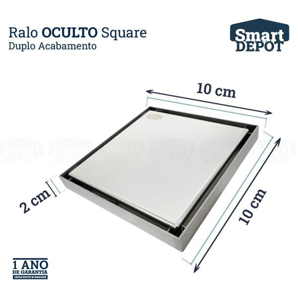 Imagem de Ralo Oculto 10X10Cm Inox Escovado Slim Smart Depot Sem Borda