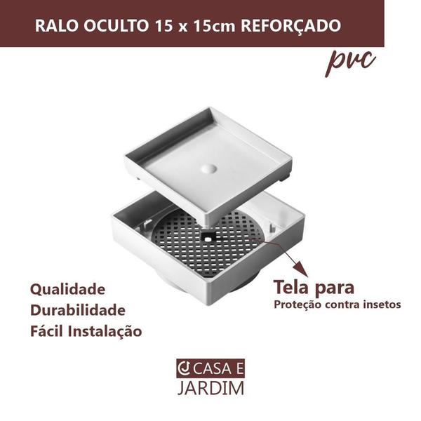 Imagem de Ralo Oculto 15X15 Invisível Seca Piso Porcelanato Cinza Pvc