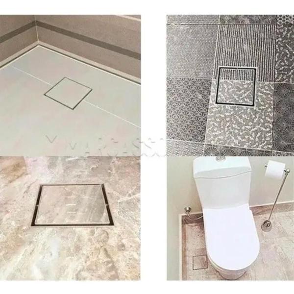 Imagem de Ralo Oculto 15x15 Sifonado Com Tela Retenção Anti Inseto Seca Piso Porcelanato Inteligente Branco