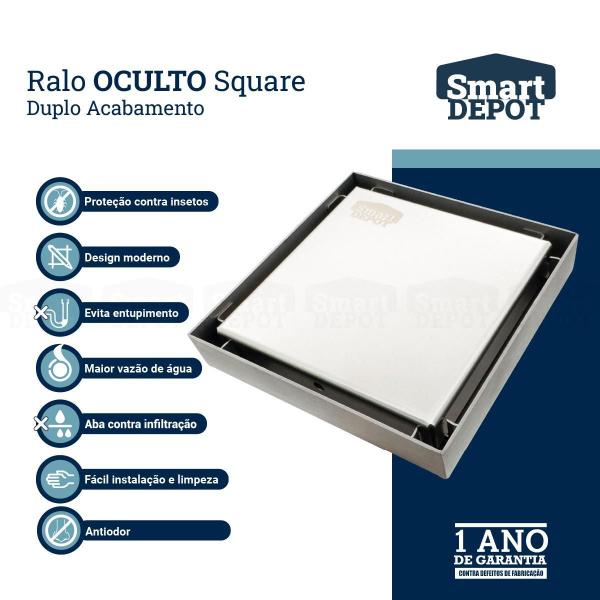 Imagem de Ralo Oculto Escovado Slim 20X20Cm S/Borda Smart Depot