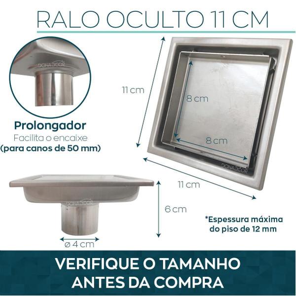 Imagem de Ralo Oculto Inox 11X11 Tampa Invisível Quadrado Não É Pvc