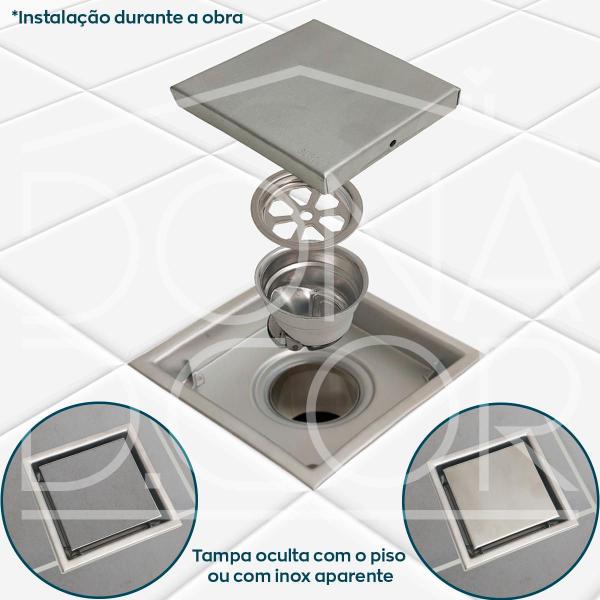 Ralo Oculto Inox 11X11 Tampa Invisível Quadrado Não É Pvc - Dona D.Cor Imagem de Ralo Oculto Inox 11X11 Tampa Invisível Quadrado Não É Pvc