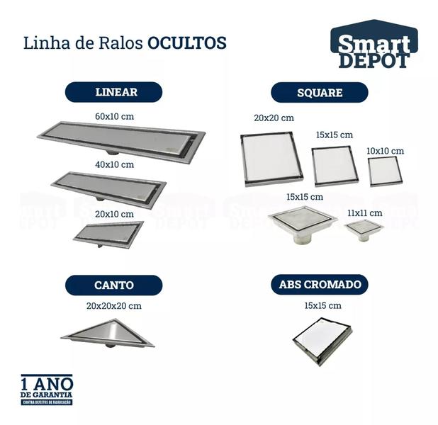 Imagem de Ralo Oculto Invisível 10x10 Quadrado 2 Em 1 Inox Escovado Smart Depot Ralo Inteligente Banheiro