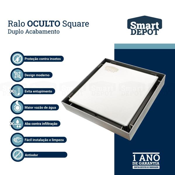 Imagem de Ralo Oculto Invisível 10x10 Quadrado 2 Em 1 Inox Escovado Smart Depot Ralo Inteligente Para Lavabo Banheiro