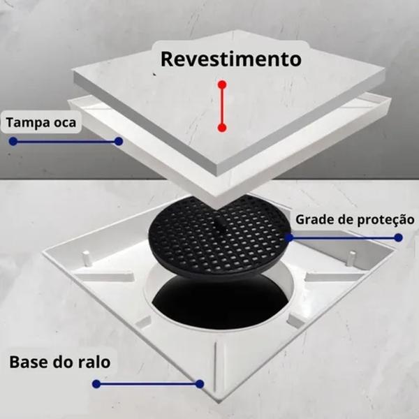 Imagem de Ralo oculto invisível para piso banheiro 10x10 com tela de proteção todas cores