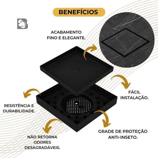 Imagem de Ralo Oculto Invisível Sifonado Piso/porcelanato Inteligente 10x10 ou 15x15 Com Proteção Anti Inseto