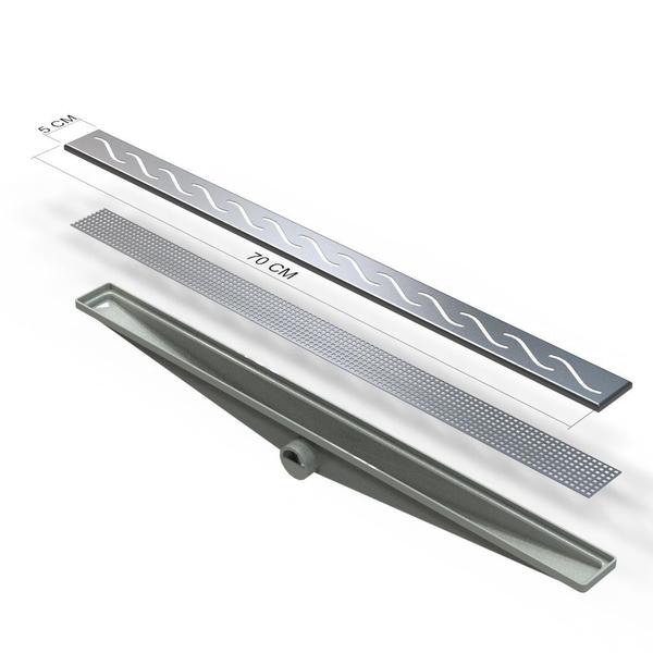Ralo para Box de Banheiro Sifonado Não Volta Cheiro - Grelha Inox Polida Ondas Ficone Decor - Ficone Reis Imagem de Ralo para Box de Banheiro Sifonado Não Volta Cheiro - Grelha Inox Polida Ondas Ficone Decor