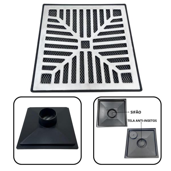 Ralo Quadrado 30x30 Alumínio Concavo Saída 4 pol. Sifonado - FICONE & REIS Imagem de Ralo Quadrado 30x30 Alumínio Concavo Saída 4 pol. Sifonado