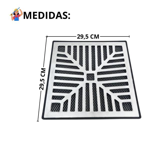 Ralo Quadrado 30x30 Alumínio Concavo Saída 4 pol. Sifonado - FICONE & REIS Imagem de Ralo Quadrado 30x30 Alumínio Concavo Saída 4 pol. Sifonado