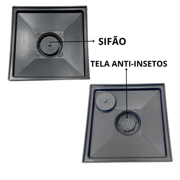 Ralo Quadrado 30x30 Alumínio Concavo Saída 4 pol. Sifonado - FICONE & REIS Imagem de Ralo Quadrado 30x30 Alumínio Concavo Saída 4 pol. Sifonado