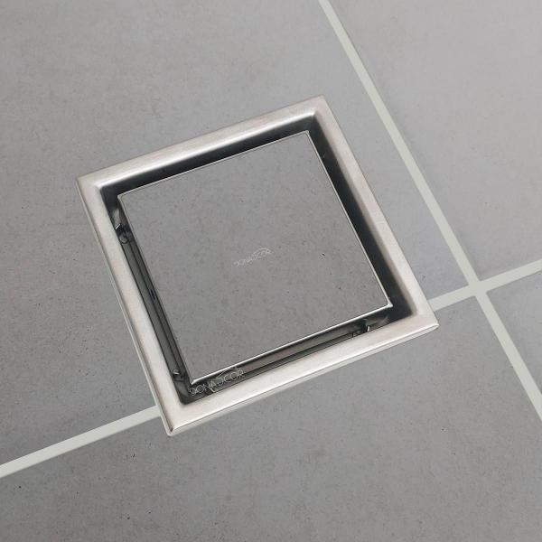 Imagem de Ralo Quadrado Oculto Inox 11x11 Tampa Invisível Não É Pvc Antiodor Para Caixa 100mm Square Aplicar Piso Porcelanato Aço Inox 304