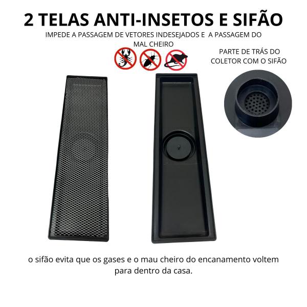 Imagem de Ralo Sifonado 15x50 Alumínio Preto Fosco Anti Escorpião com Saída de 100mm