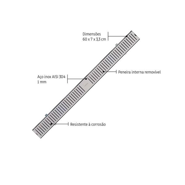 Imagem de Ralo Slim Tramontina em Aço Inox 90 x 7 cm