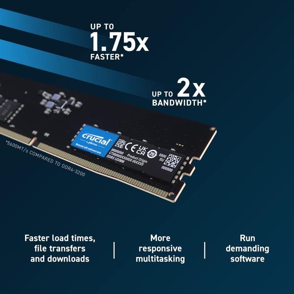 Imagem de RAM Crucial 32 GB DDR5 5600 MHz (ou 5200 MHz ou 4800 MHz) UDIMM