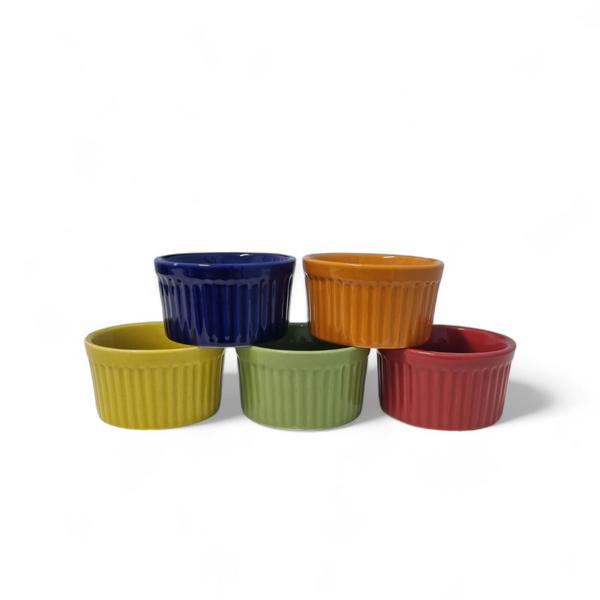 Imagem de Ramekin 150 Ml Canelado Colorido Em Porcelana Primeira Linha Kit Com 5 - AVB DECORAÇÕES