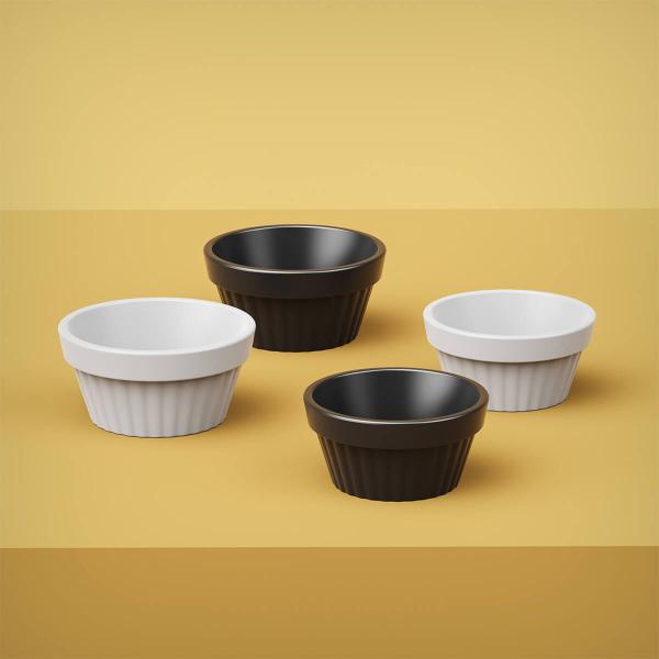 Imagem de Ramekin 30ml Molho Maionese Shoyu Restaurante Preto Ramequim Oriental Uno Coza Canelado