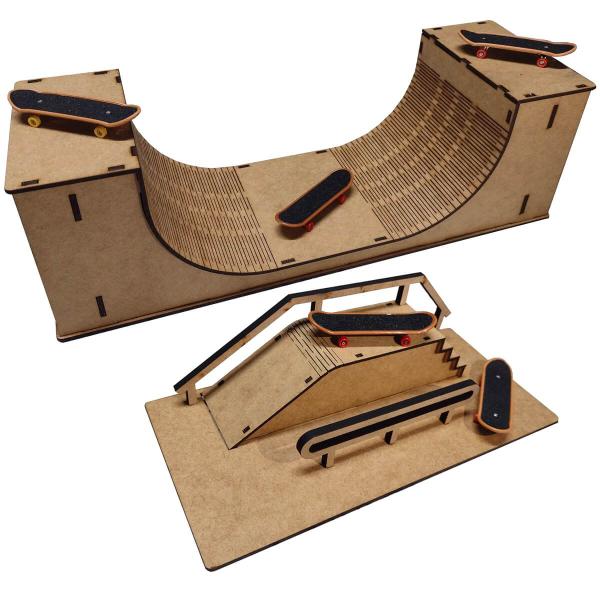 Imagem de Rampa de Skate de Dedo Pista Tech Deck com Corrimão Brinquedo MDF Cru Park Suporte Caixa