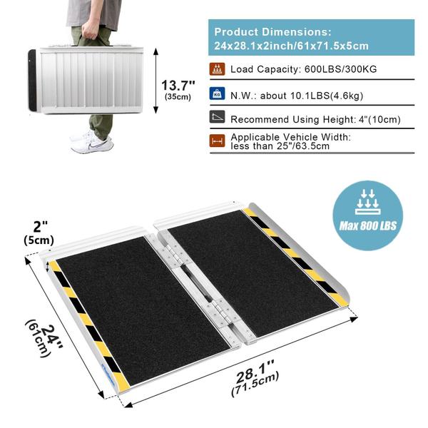 Imagem de Rampas dobráveis para cadeiras de rodas Ruedamann, liga de alumínio de 60 cm, 600 libras