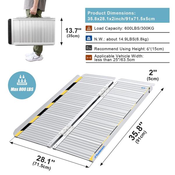 Imagem de Rampas dobráveis para cadeiras de rodas Ruedamann, liga de alumínio de 90 cm