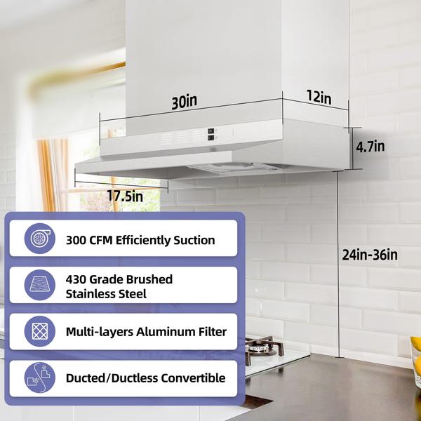 Imagem de Range Hood FIREGAS 30 polegadas sob o gabinete em aço inoxidável