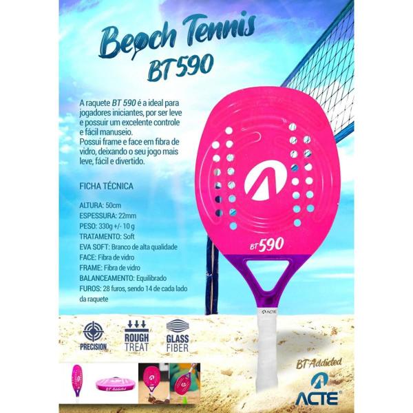 Imagem de Raquete Beach Tennis Acte Bt590 100% Fibra de Vidro 28 Furos