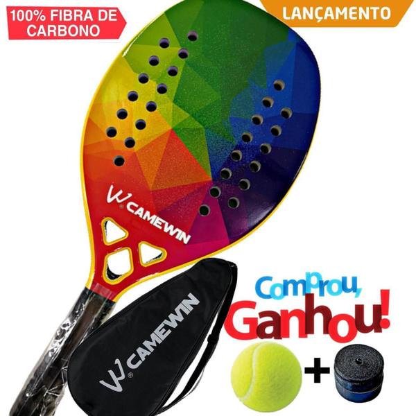 Raquete Beach Tennis Camewin 100% Fibra De Carbono + Imagem de Raquete Beach Tennis Camewin 100% Fibra De Carbono +
