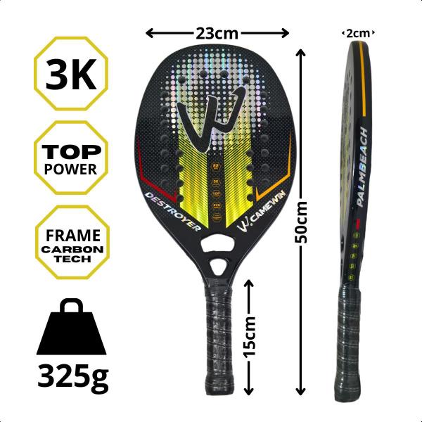 Imagem de Raquete Beach Tennis Camewin Destroyer 3K Carbon + Acessórios