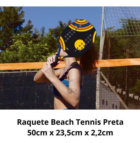 Imagem de Raquete Beach Tennis Fibra De Vidro Leve Iniciantes Preta 