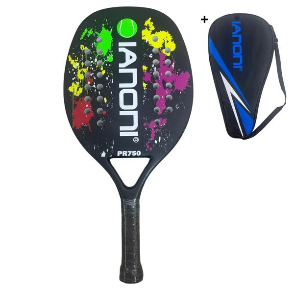 Imagem de Raquete Beach Tennis Ianoni Fibra Carbono Profissional Pr750 Cor Preto