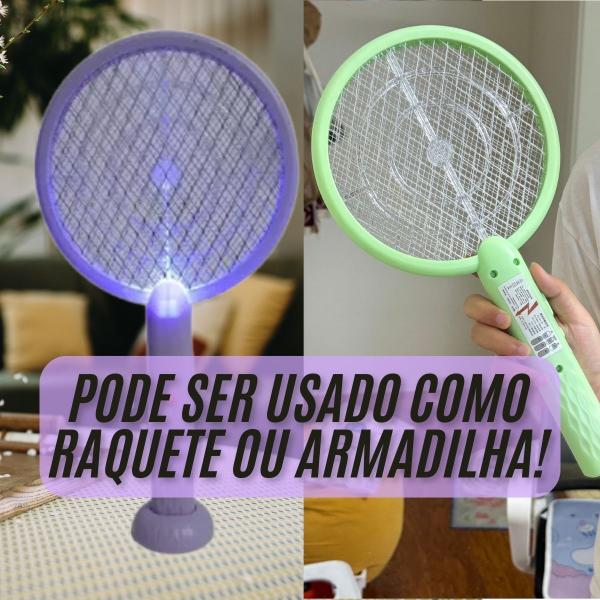 Imagem de Raquete Elétrica Armadilha 2 em 1 Contra Insetos Recarregável Bateria Interna